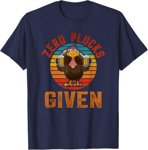 Funny Thanksgiving Zero Plucks Given Turkey Holiday Retro T-Shirt - T-Shirt | Navy