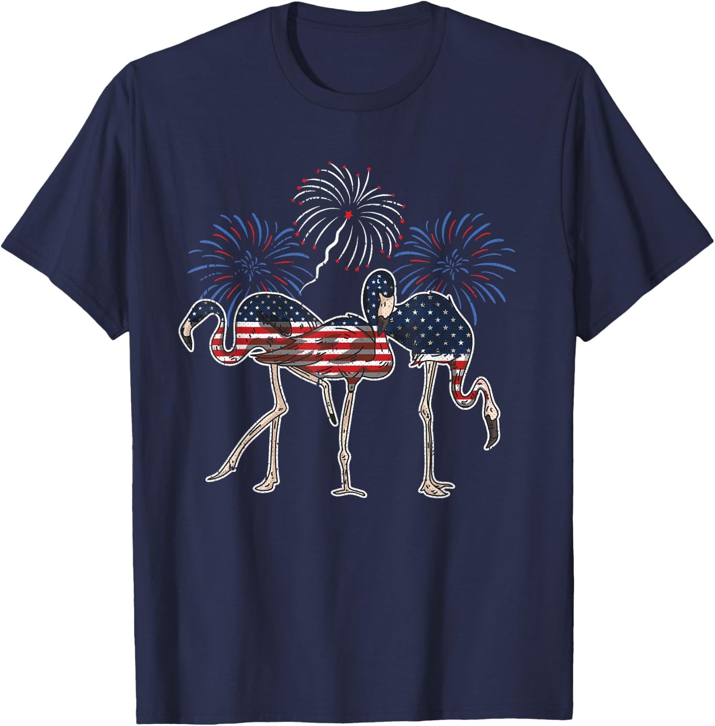 Flamingo American Flag 4th Of July Cute Animal Patriotic T-Shirt - T-Shirt | Navy