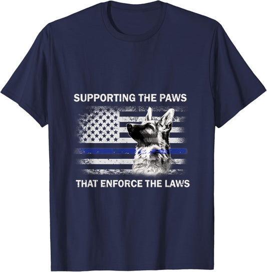 Supporting The Paws That Enforce The Laws Police Gift T-Shirt - T-Shirt | Navy