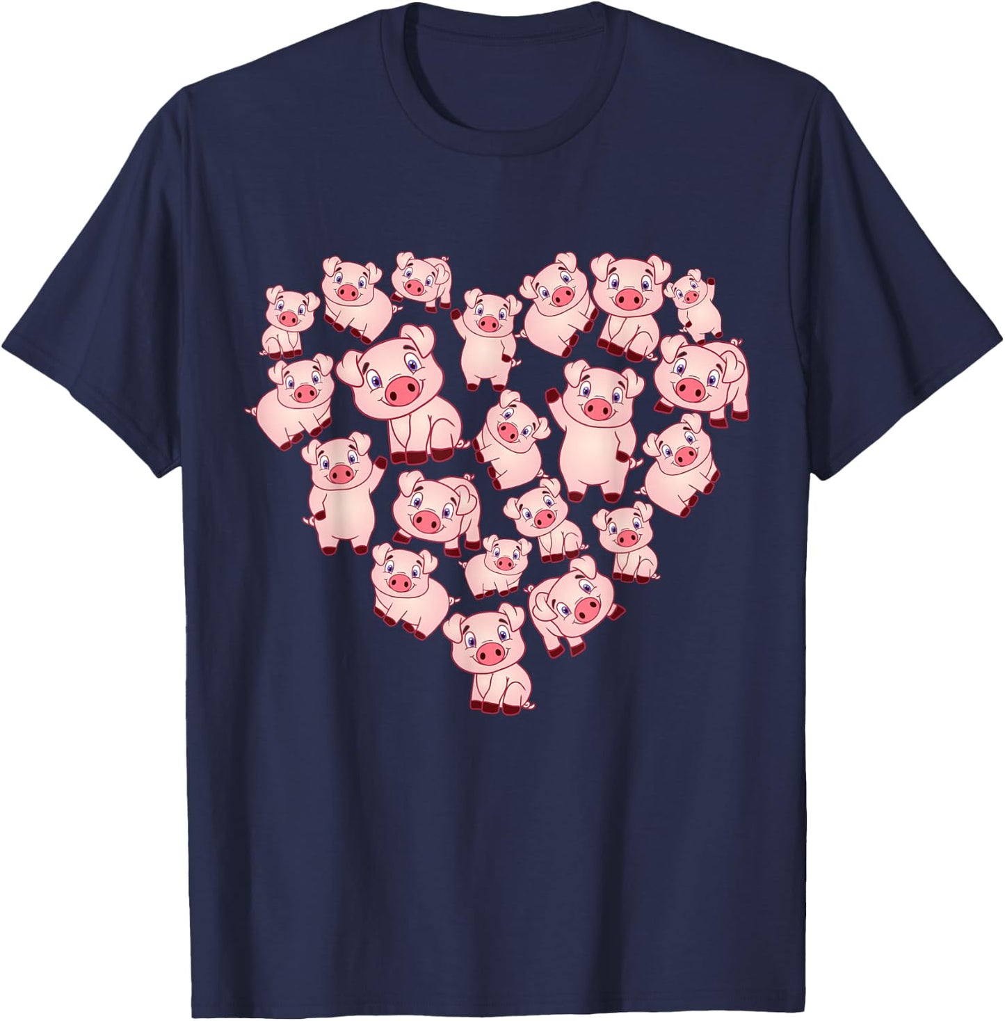 Pig Shirts Girls Kids Heart Shape Poses Cute Pig T-Shirt - T-Shirt | Navy