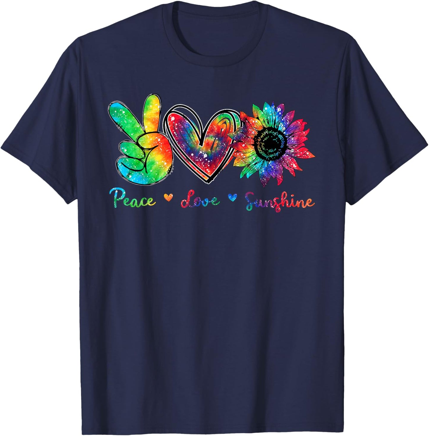 Peace Love Sunshine Sunflower Hippie Tie Dye Men Women T-Shirt - T-Shirt | Navy