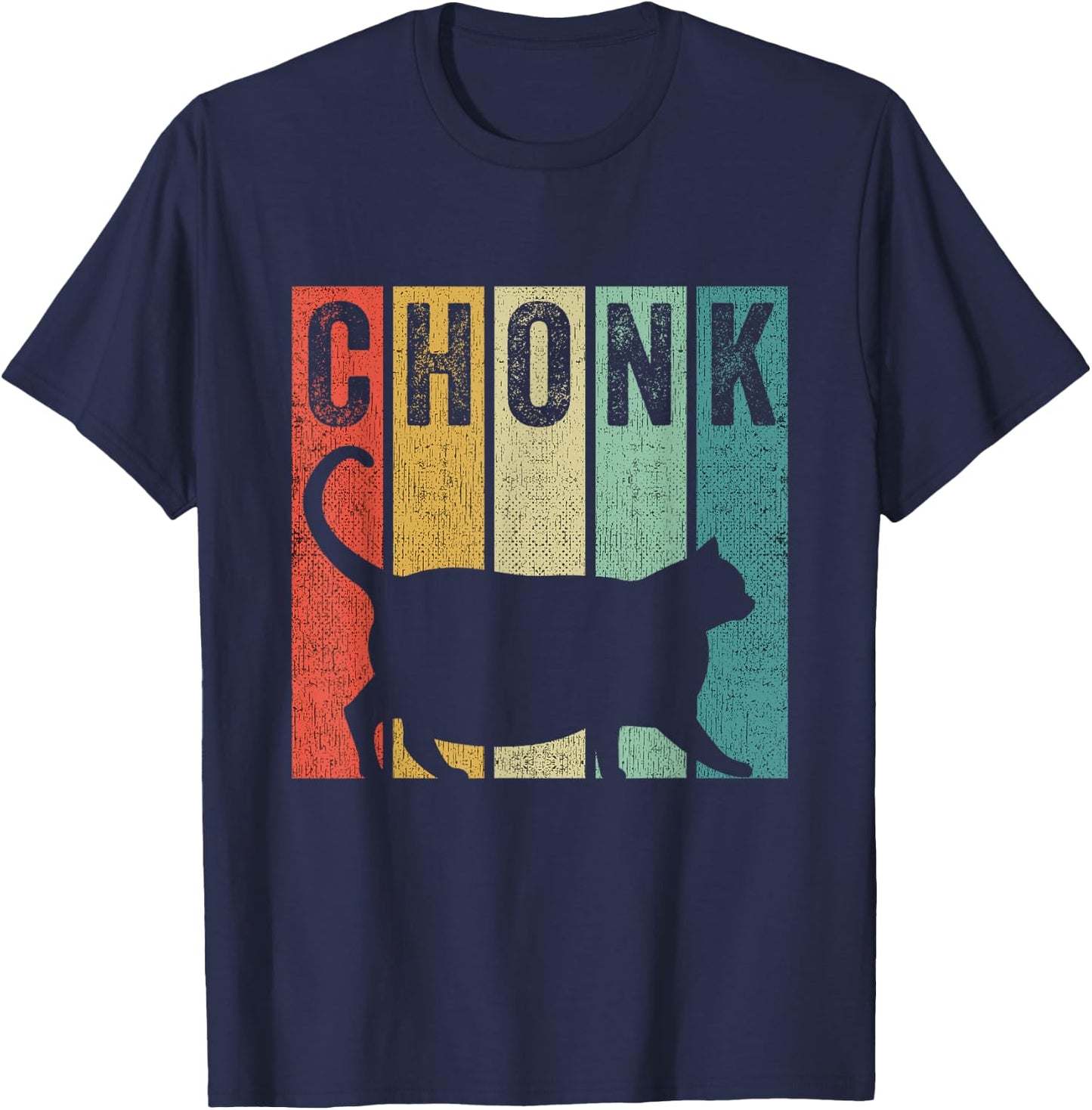 Chonk Retro Style 80s Funny Fat Cat Meme Chonk Men Women Girls Kids T-Shirt - T-Shirt | Navy