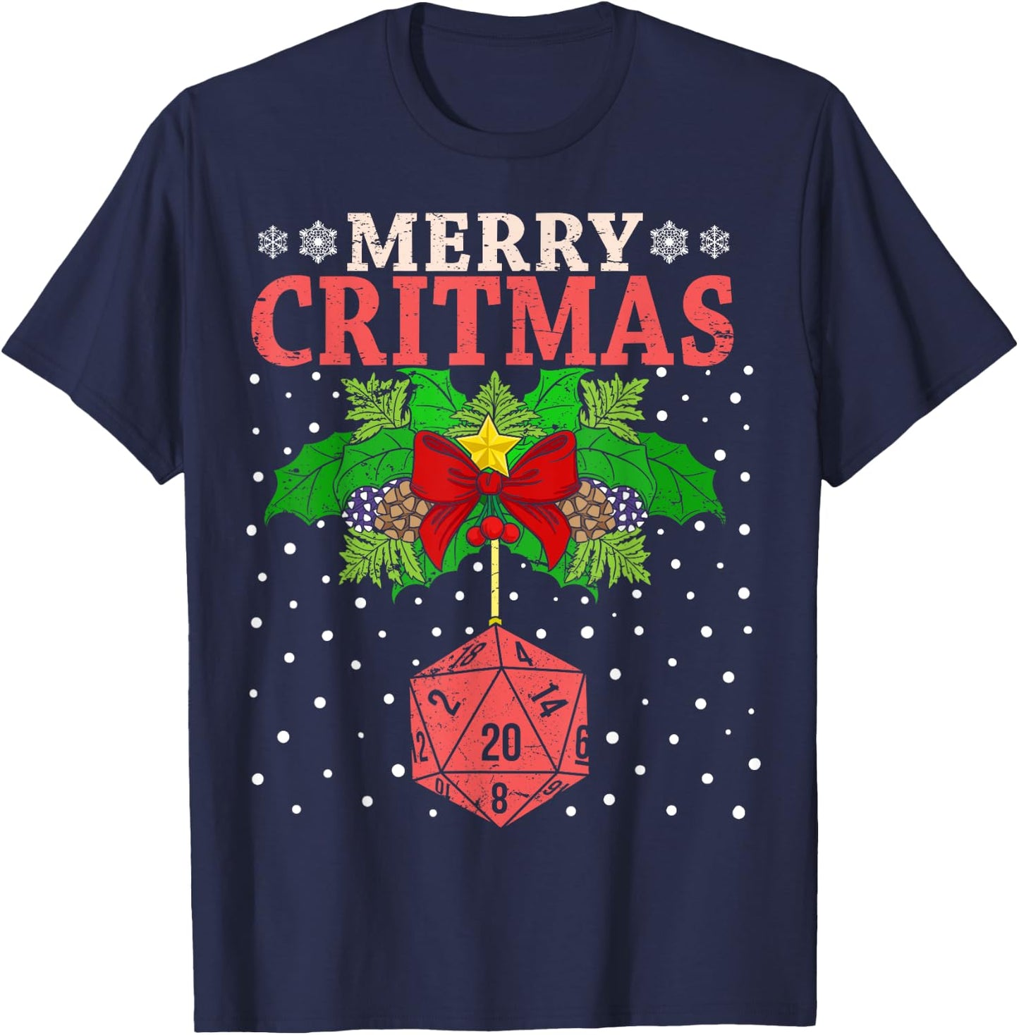 Merry Critmas 20 Sided Dice RPG Christmas Holiday Board Game T-Shirt - T-Shirt | Navy