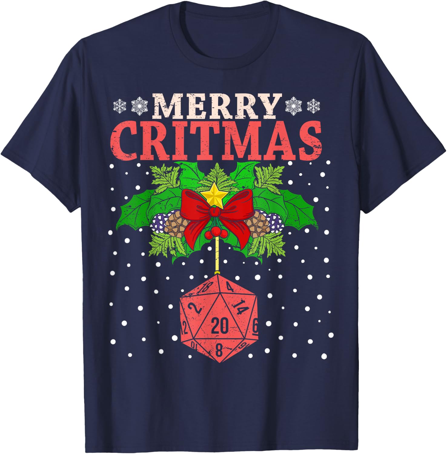 Merry Critmas 20 Sided Dice RPG Christmas Holiday Board Game T-Shirt - T-Shirt | Navy