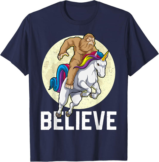 Bigfoot Unicorn Shirt Believe Funny Sasquatch Cryptozoology T-Shirt - T-Shirt | Navy