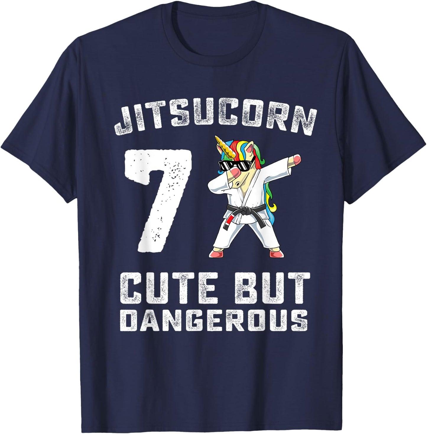 7 Year Old Jiu Jitsu Birthday Gift BJJ Dabbing Unicorn Girl T-Shirt - T-Shirt | Navy