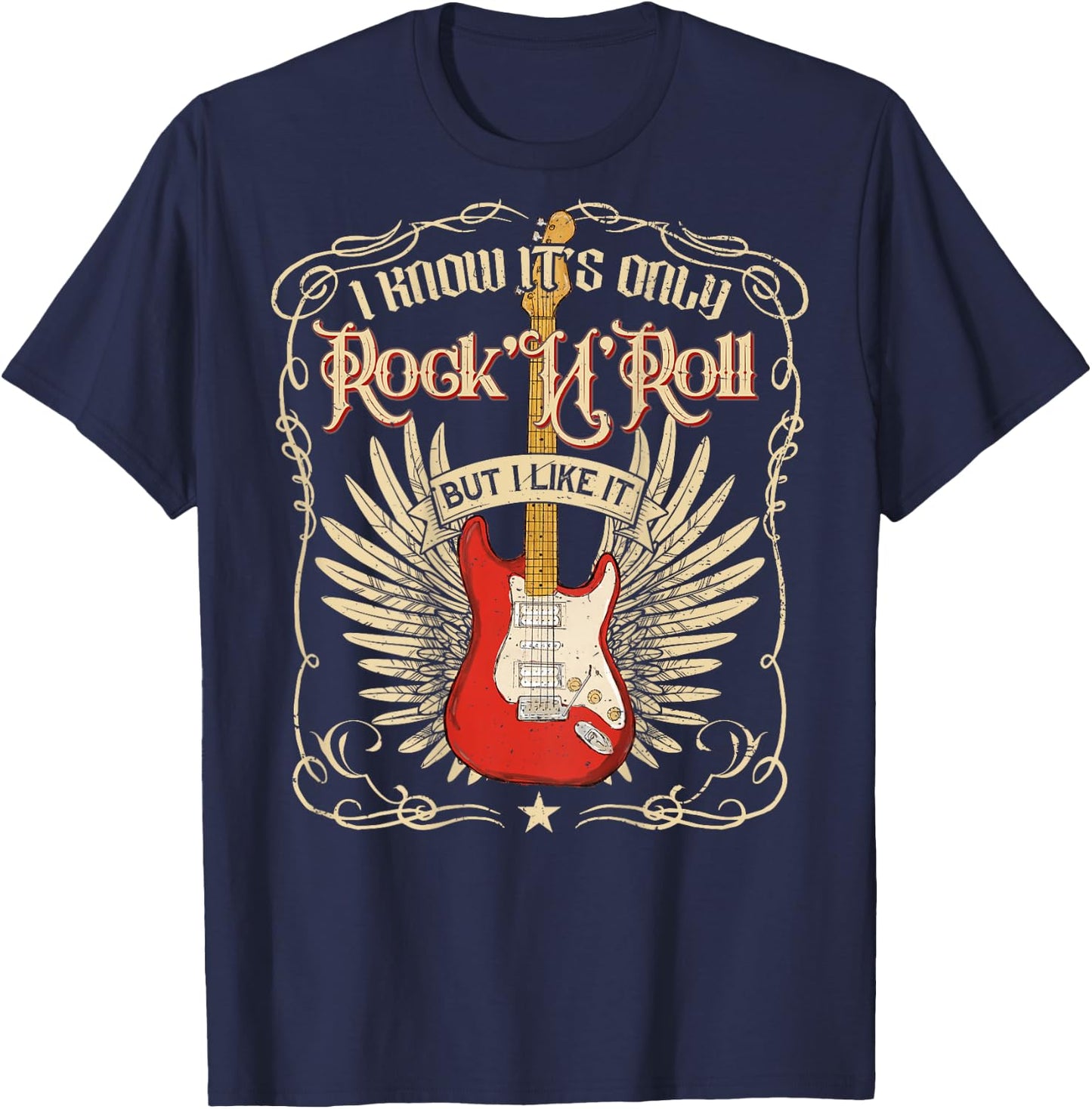 I Know It's Only Rock'n'Roll But I Like It, Rock Music Back T-Shirt - T-Shirt | Navy