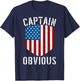 Captain Obvious American Flag Shield Funny Sarcastic Humor Women Men T-Shirt - T-Shirt | Navy