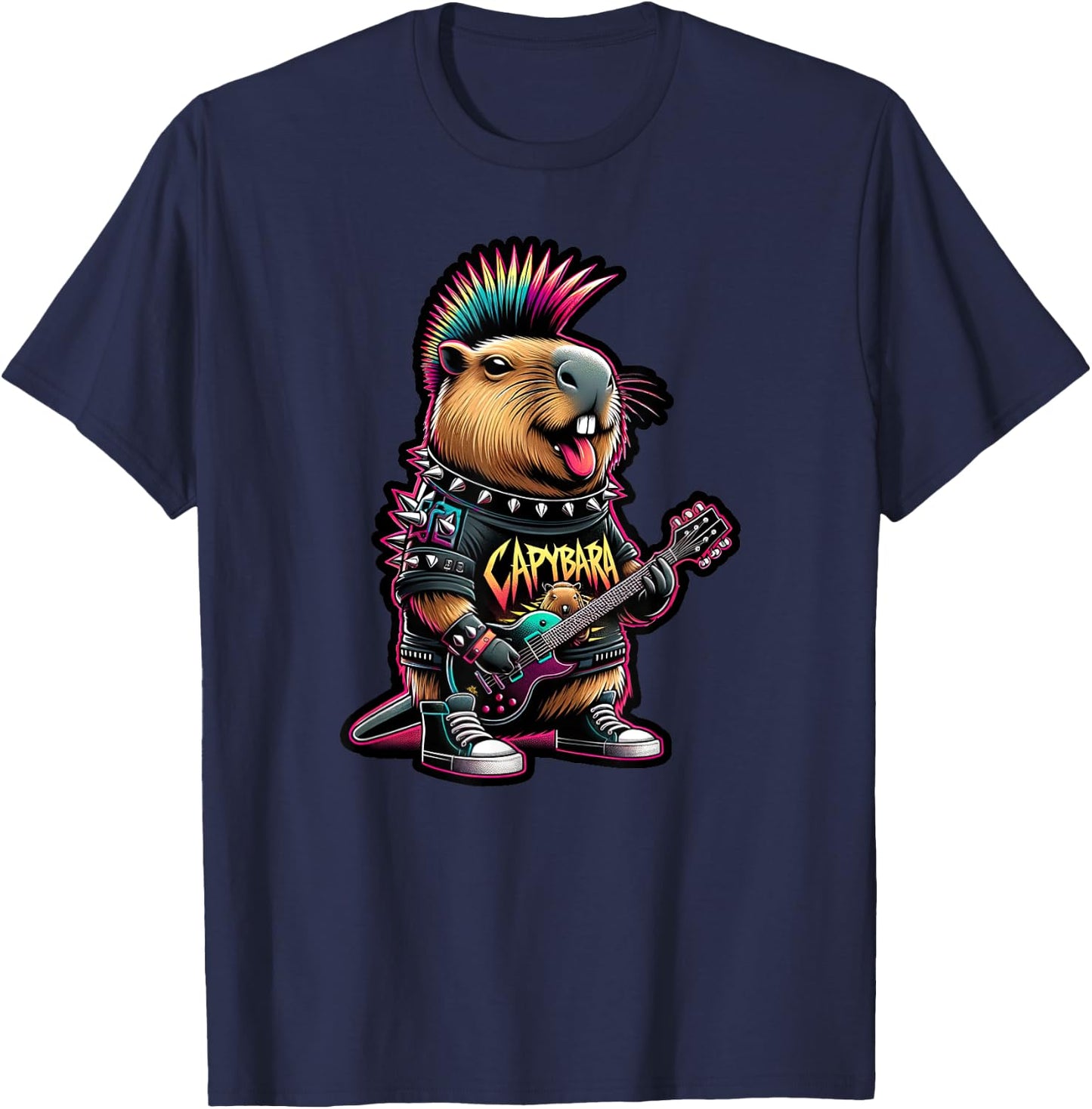 Capybara Rockstar Vibes - Funny Iconic Punk Rock Heavy Metal T-Shirt - T-Shirt | Navy