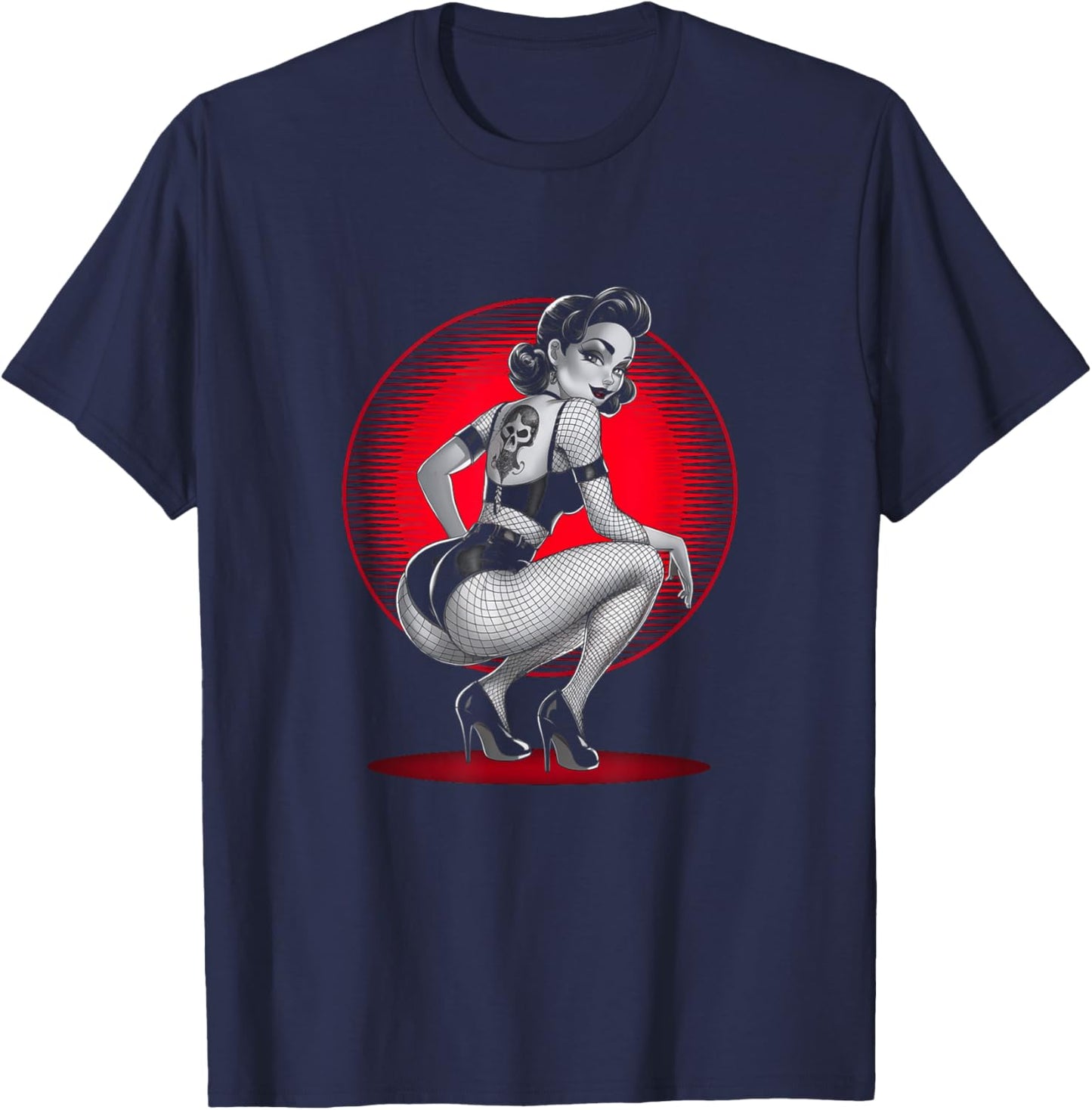 Retro Gothic Halloween Men Women Tattoo Goth Pin-up Girl Vintage Rockabilly -Adults Black Small Short Sleeve T-Shirt - T-Shirt | Navy
