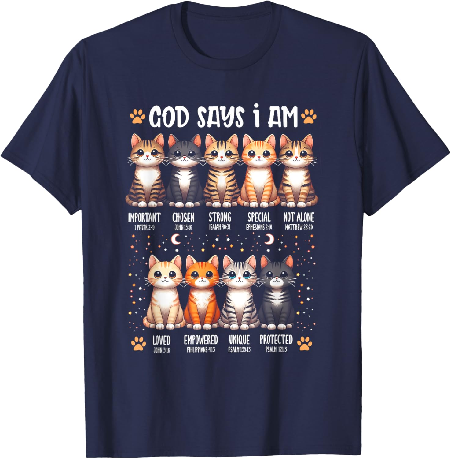 God Says I Am Christian Bible Verse Cat Lover Christian Men Women T-Shirt - T-Shirt | Navy