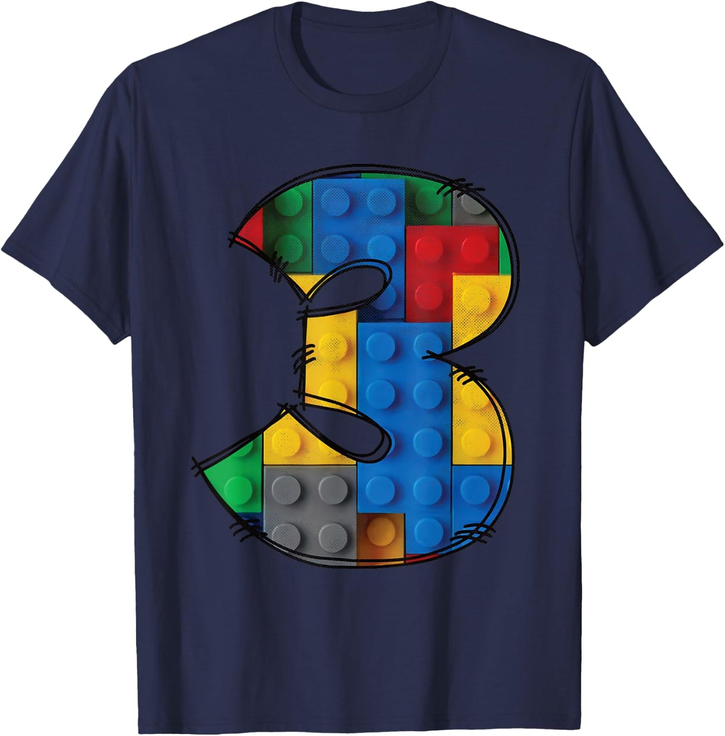 3 Years Old Blocks Building 3rd Birthday Kid Master Builder T-Shirt - T-Shirt | Navy