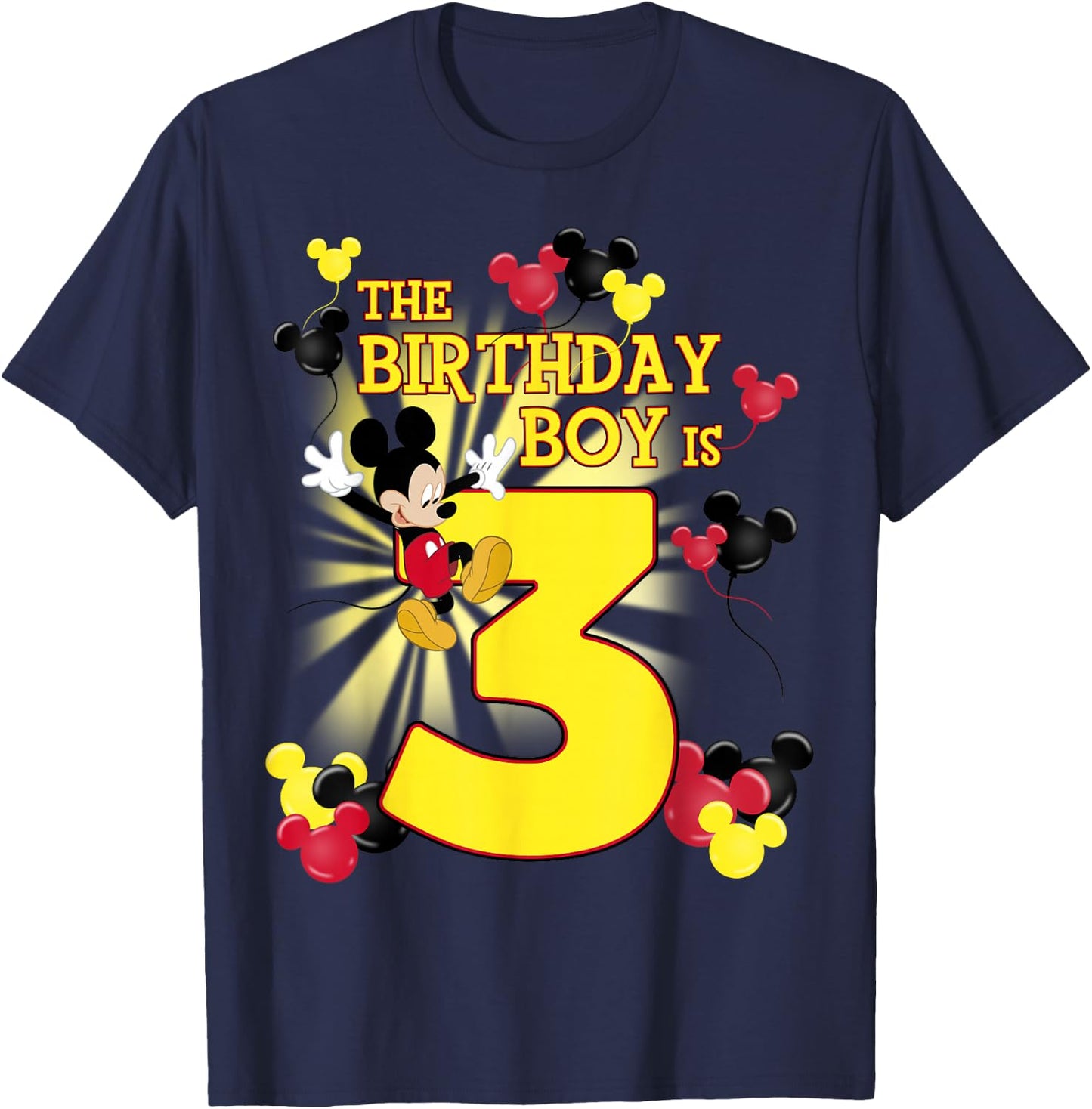 Disney Mickey and Friends Mickey 3rd Birthday Boy Small T-Shirt - T-Shirt | Navy