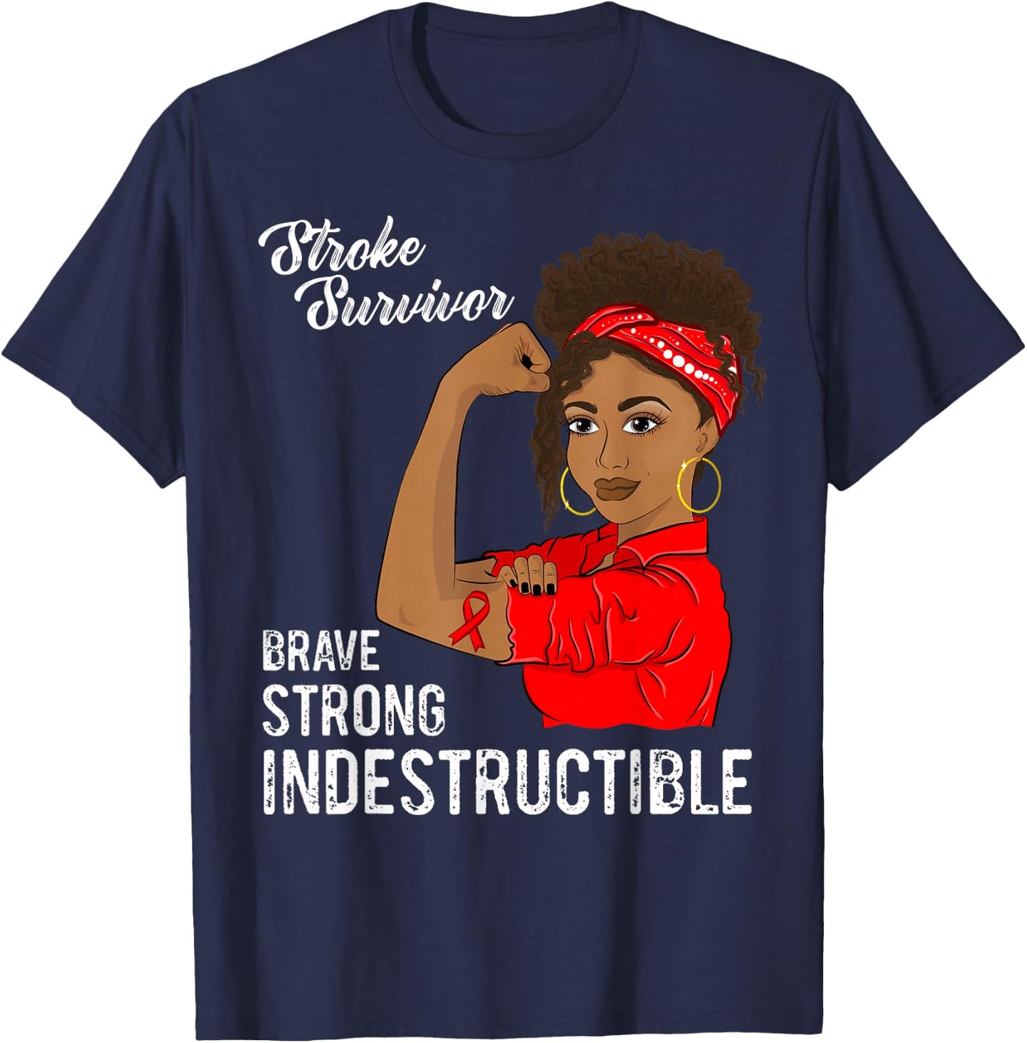 Stroke Survivor Indestructible Warrior Awareness T-Shirt - T-Shirt | Navy