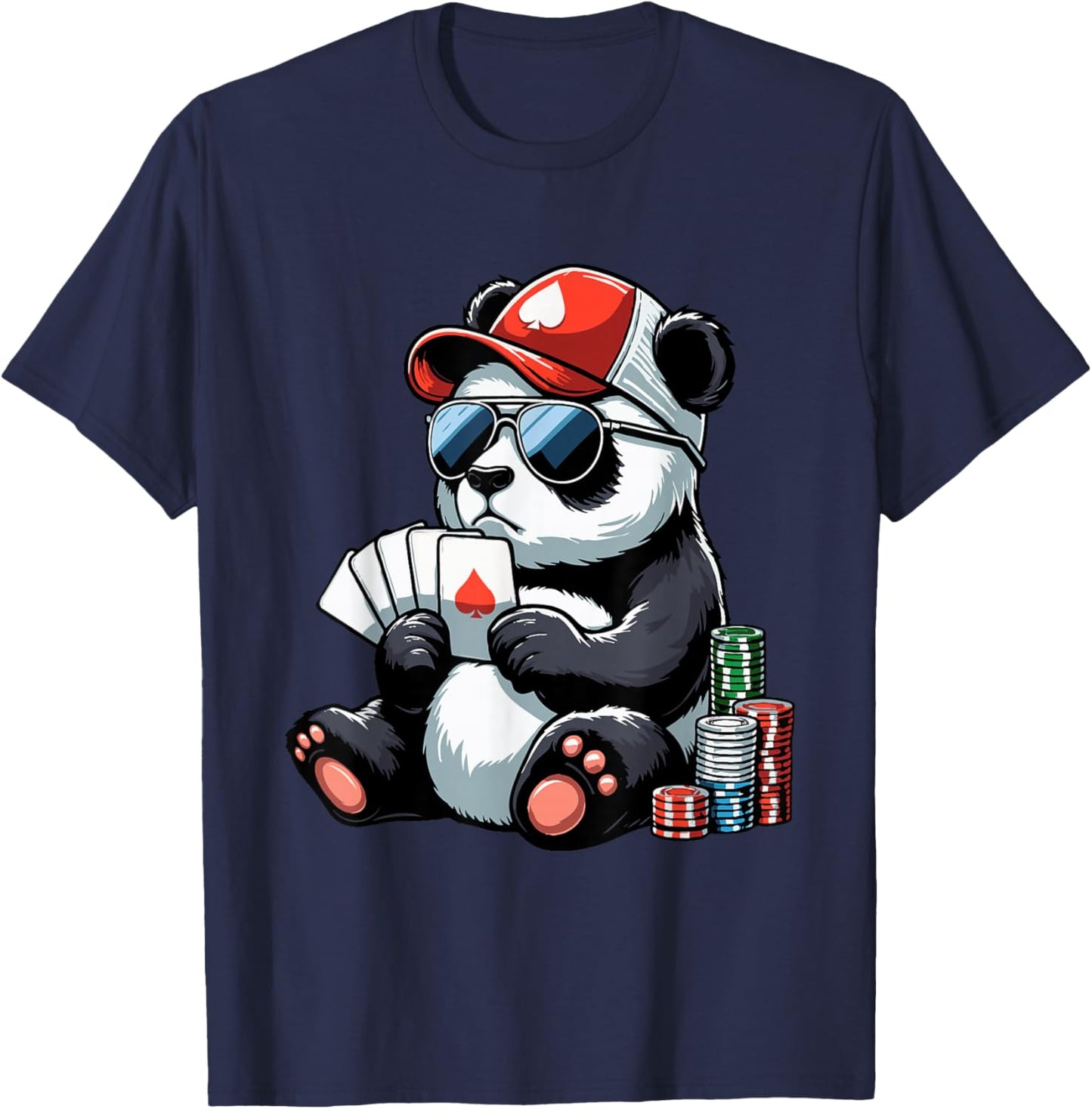 Poker Panda Playing Cards Gambling Panda T-Shirt - T-Shirt | Navy