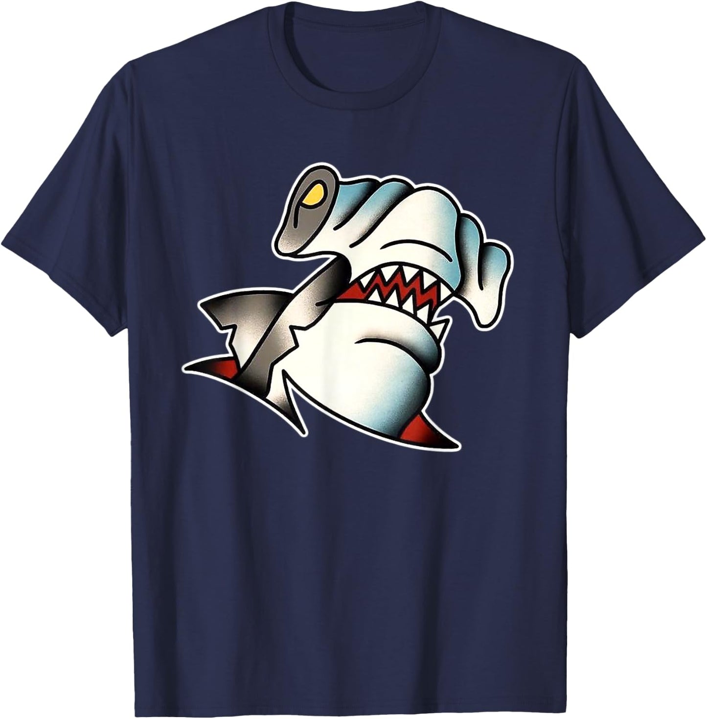 Hammerhead Shark Traditional Tattoo Flash T-Shirt - T-Shirt | Navy