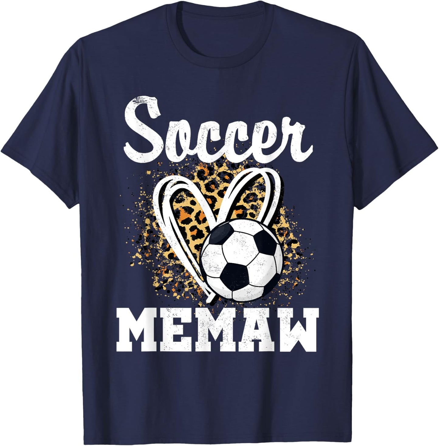 Soccer Memaw Leopard Heart Matching Family T-Shirt - T-Shirt | Navy