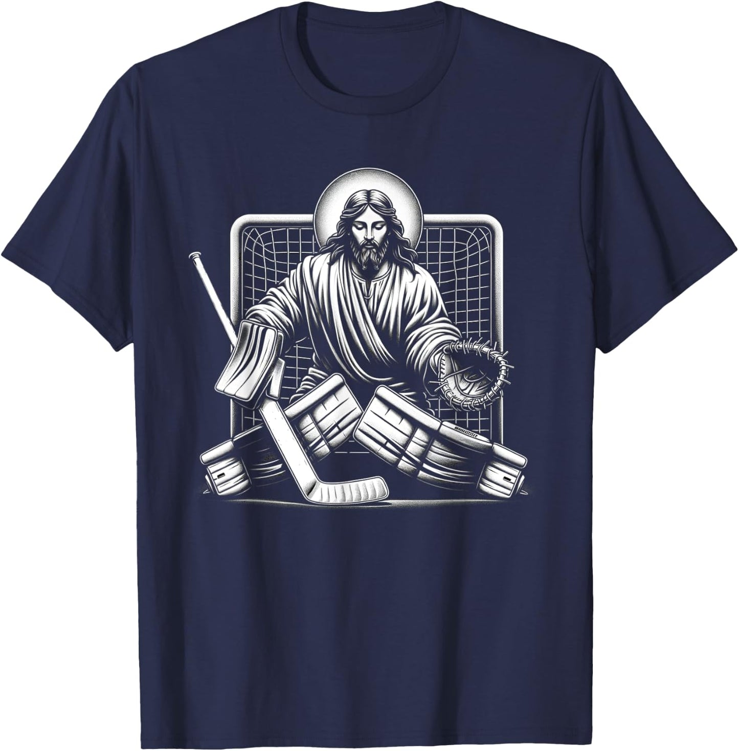 Jesus Saves Hockey Goalie Christian T-Shirt - T-Shirt | Navy