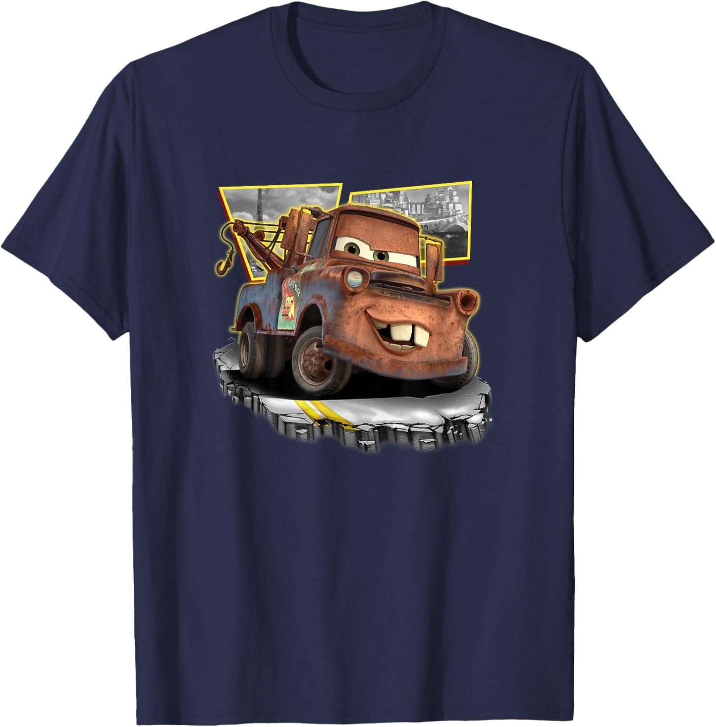 Disney Pixar Cars 2 Tow Mater Grand Prix Vintage Shots T-Shirt - T-Shirt | Navy