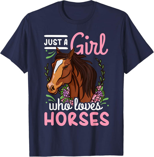 Horse Just a Girl Who Loves Horses Riding Show Jumping T-Shirt - T-Shirt | Navy