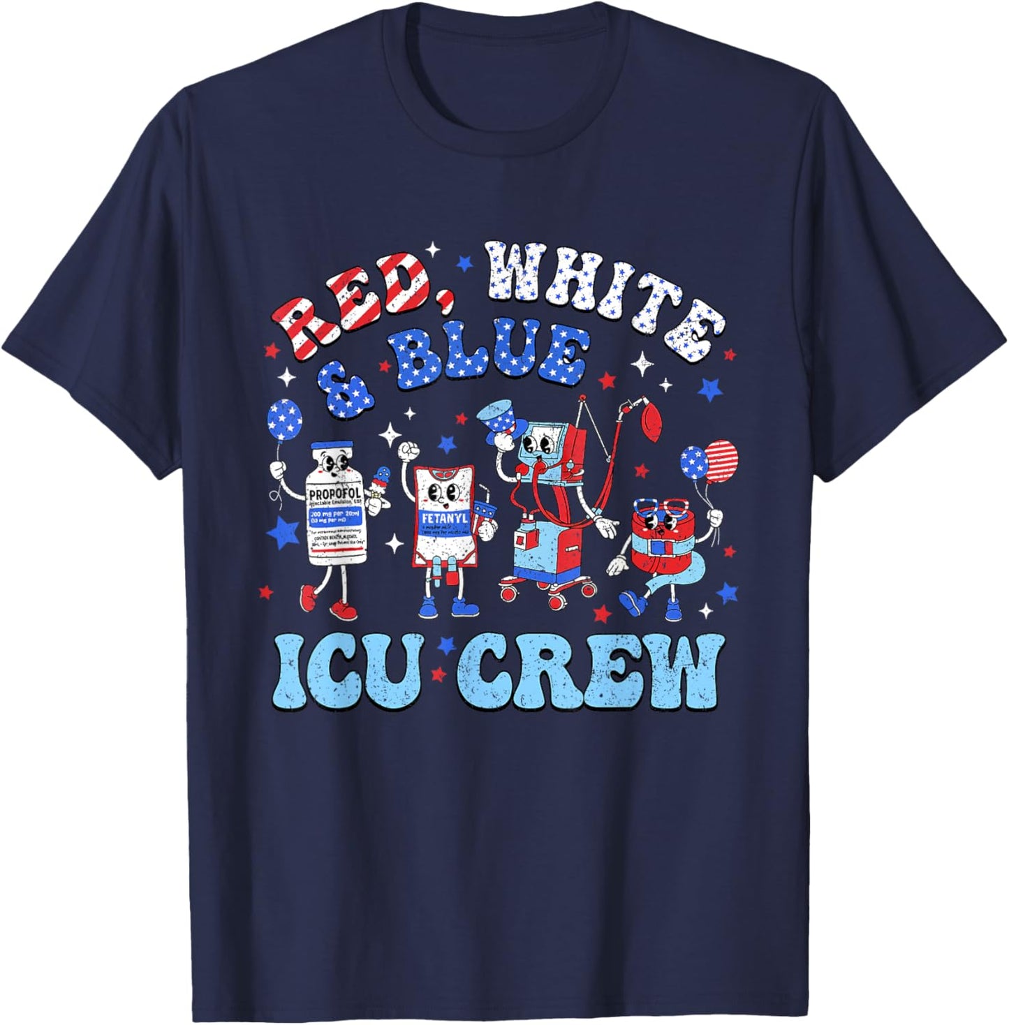 Icu Nurse 4th July Independence Day Red White Blue Icu Crew T-Shirt - T-Shirt | Navy