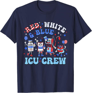 Icu Nurse 4th July Independence Day Red White Blue Icu Crew T-Shirt - T-Shirt | Navy