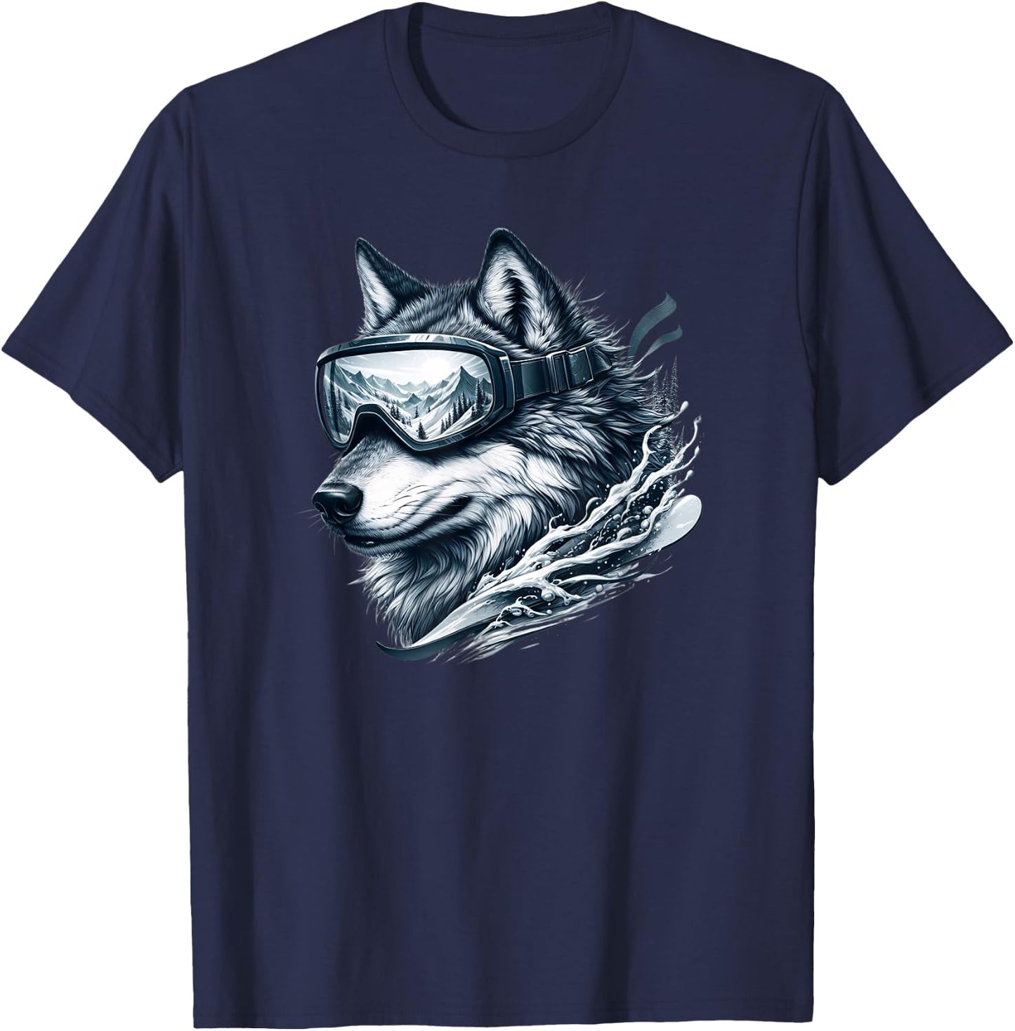 Wolf Wearing Ski Snowboard Goggles Wolf Skiing T-Shirt - T-Shirt | Navy