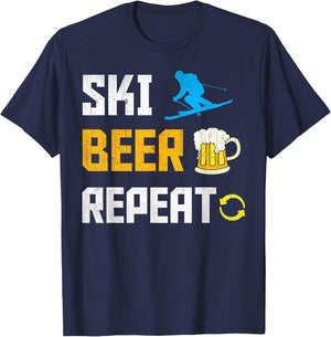 Funny Ski Beer Repeat Skiing & Skiers T-Shirt - T-Shirt | Navy