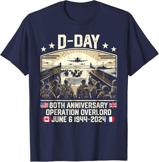 Operation Overlord 1944 D-Day 2024 80th Anniversary Normandy T-Shirt - T-Shirt | Navy