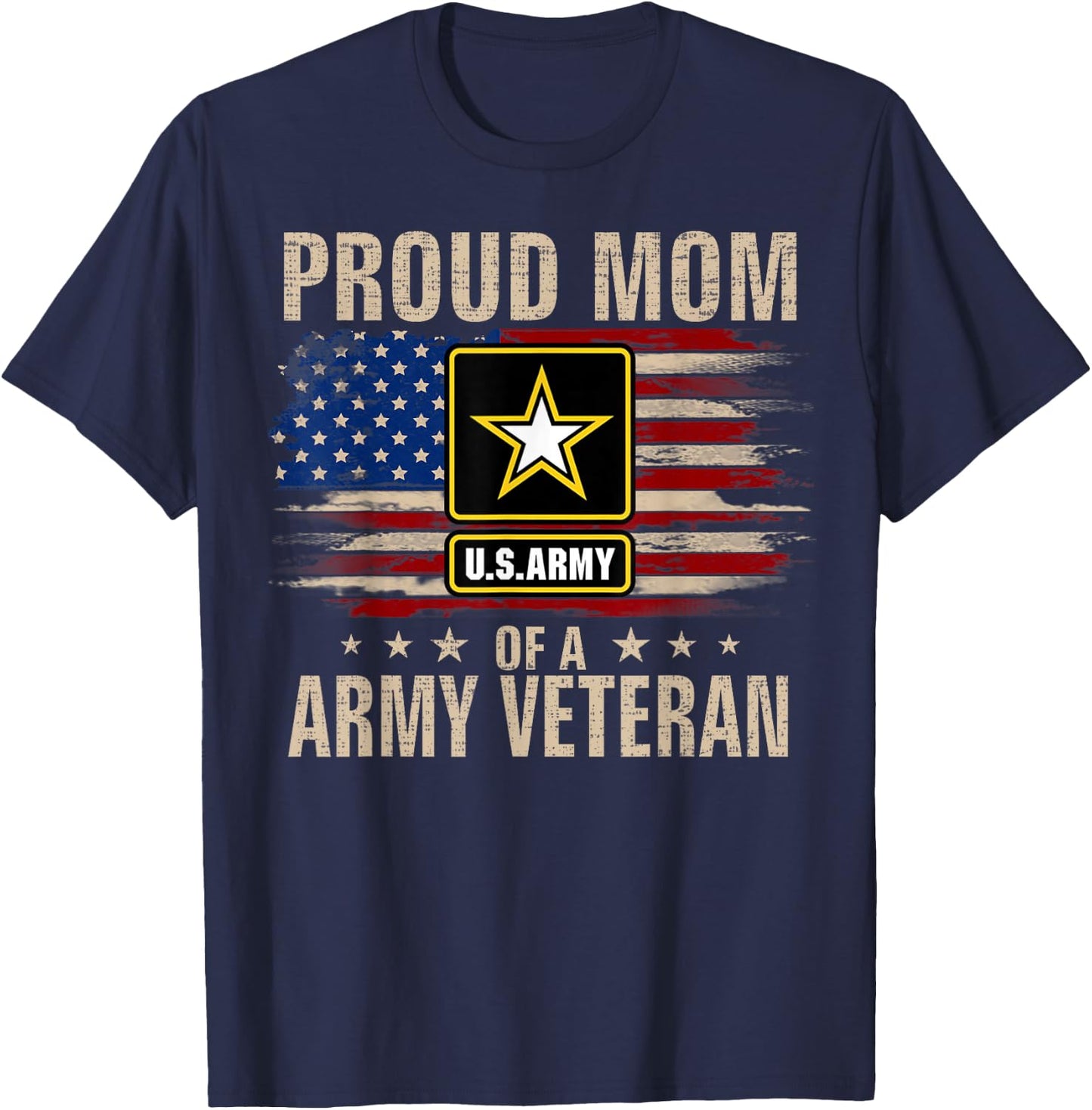 Vintage Proud Mom Of A Army Veteran With American Flag T-Shirt - T-Shirt | Navy