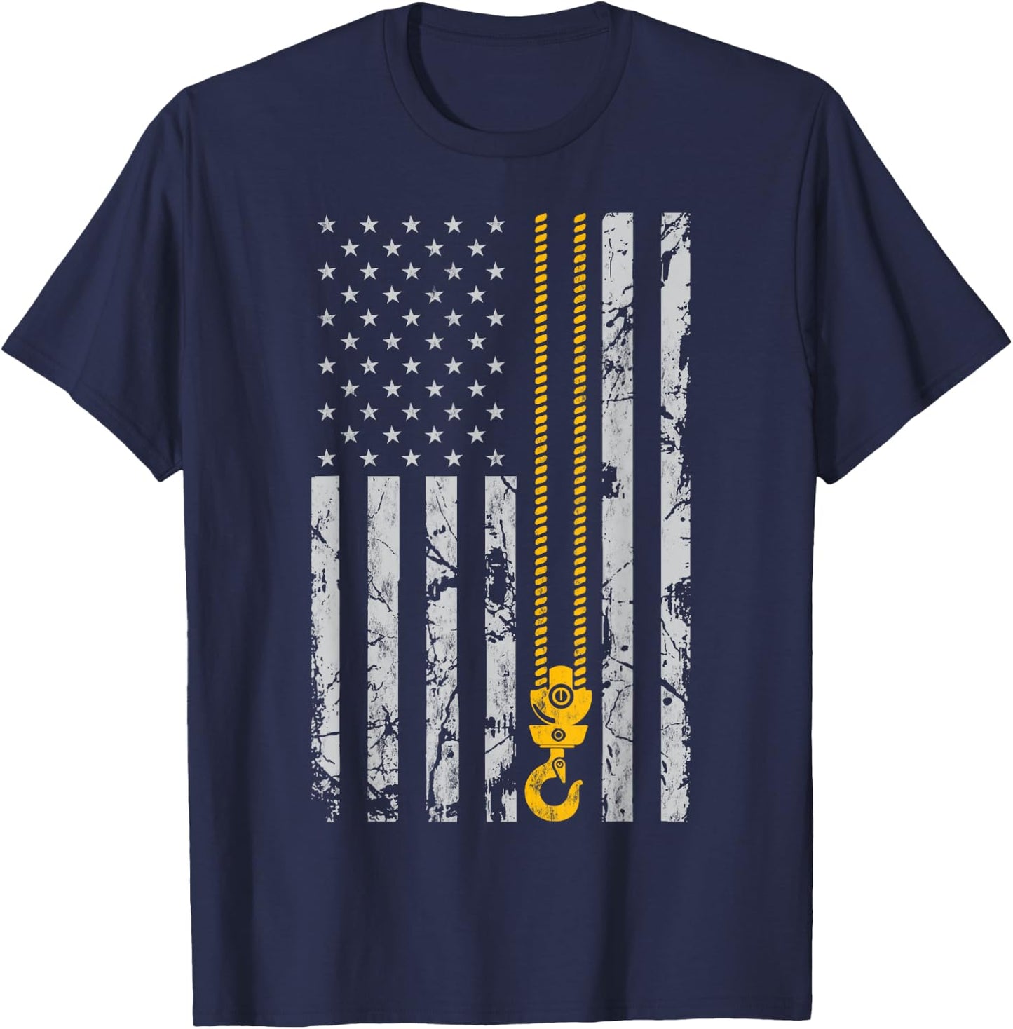 Lifting Hook Thin American Flag Crane Operator gift T-Shirt - T-Shirt | Navy
