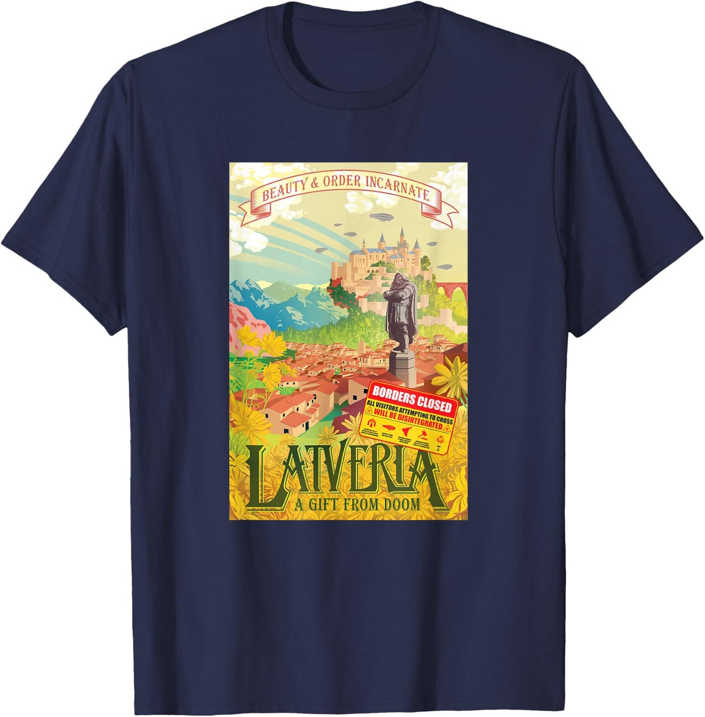 Marvel Avengers Classic Latveria A Gift From Doom Poster T-Shirt - T-Shirt | Navy