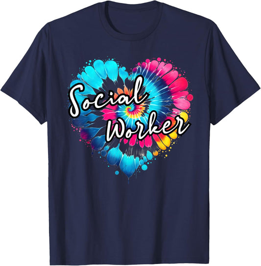 Social Work Month Tie dye a heart Child Family Social Worker T-Shirt - T-Shirt | Navy