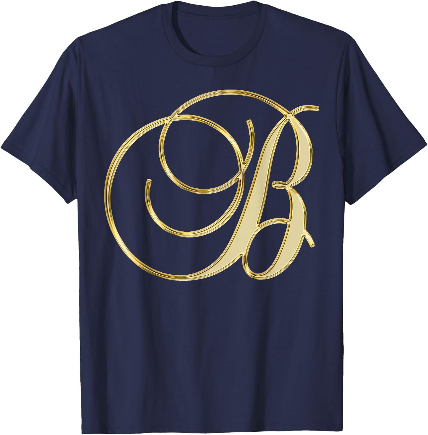 Monogram Initial Letter B Gold T-Shirt - T-Shirt | Navy