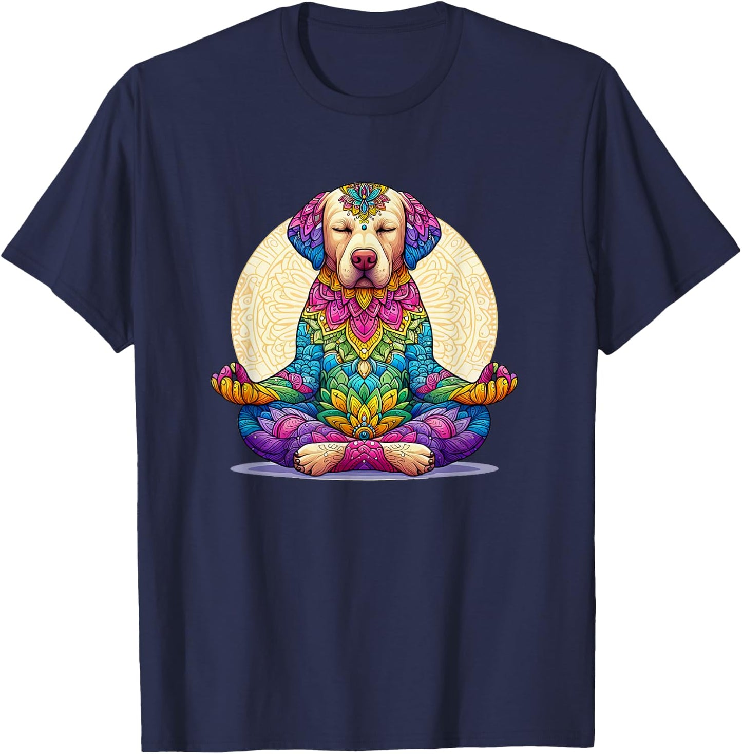 Labrador Retriever Dog Meditating with Mandala T-Shirt - T-Shirt | Navy