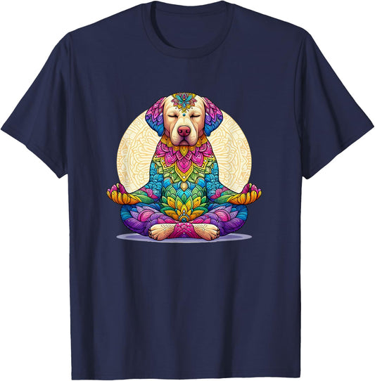 Labrador Retriever Dog Meditating with Mandala T-Shirt - T-Shirt | Navy
