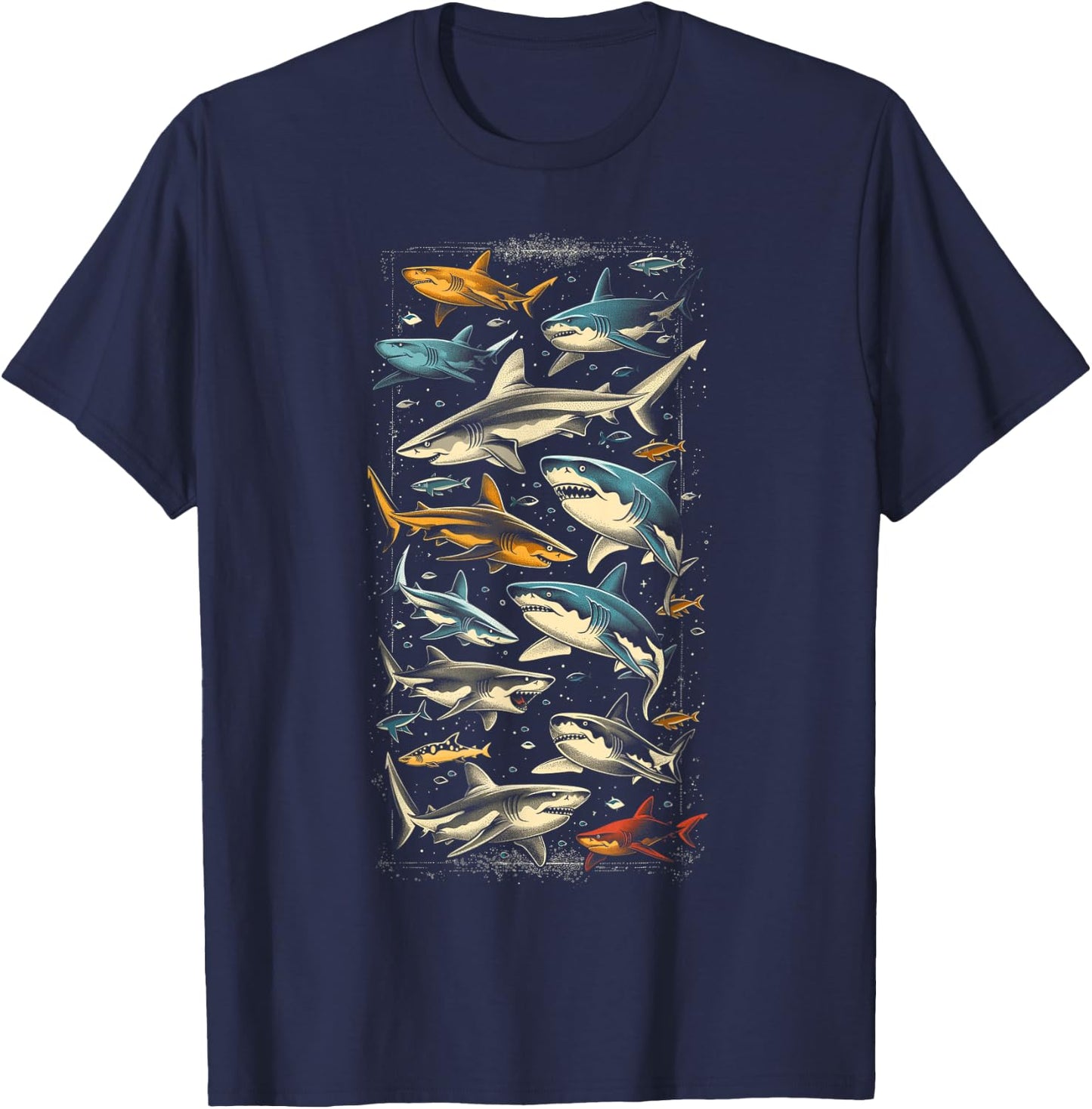 Vintage Shark Silhouette Hammerhead Shark Tiger Shark Heart , Small, Black T-Shirt - T-Shirt | Navy