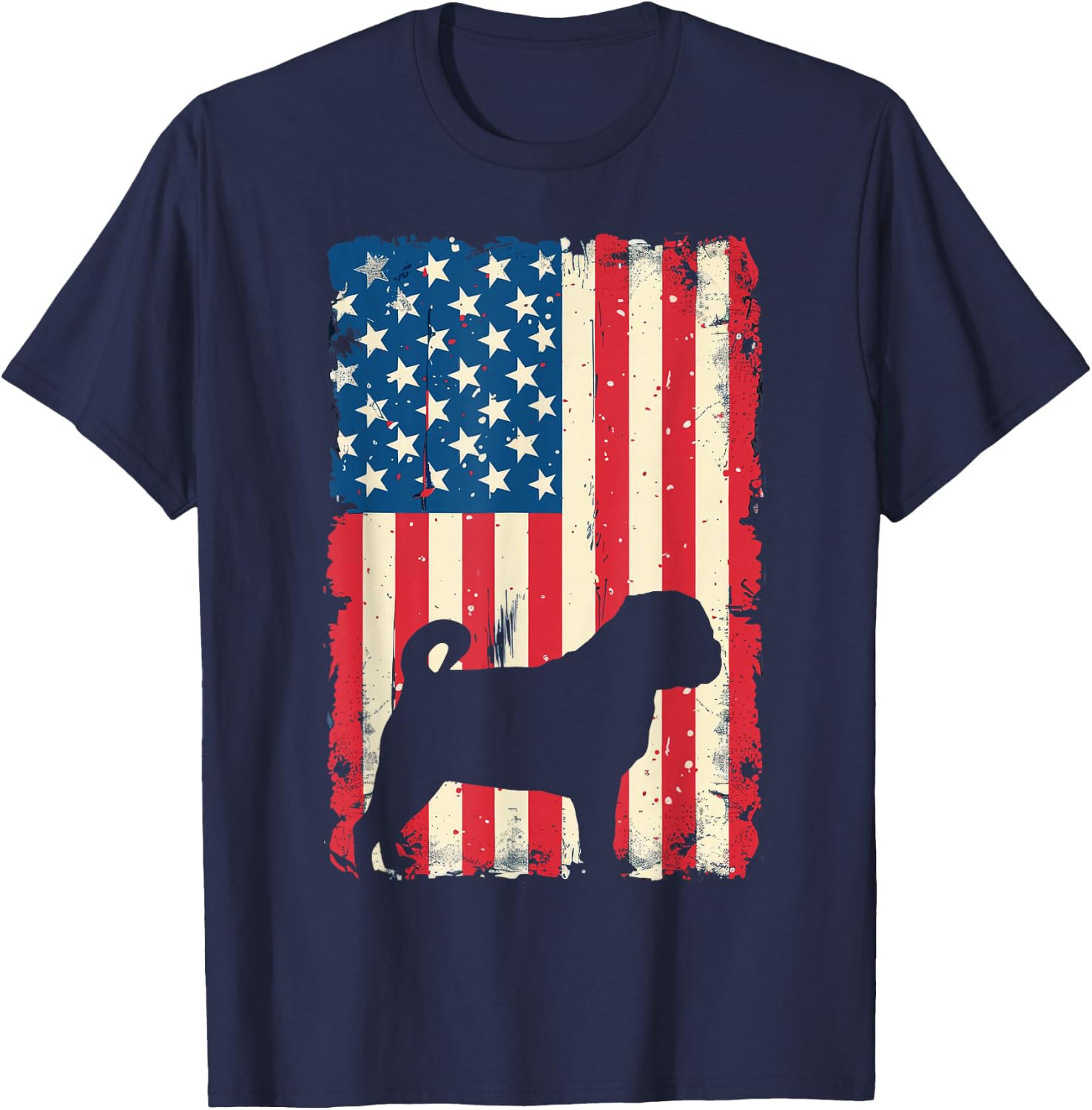 Patriotic Pug Dog Lover 4th of July USA American Flag T-Shirt - T-Shirt | Navy