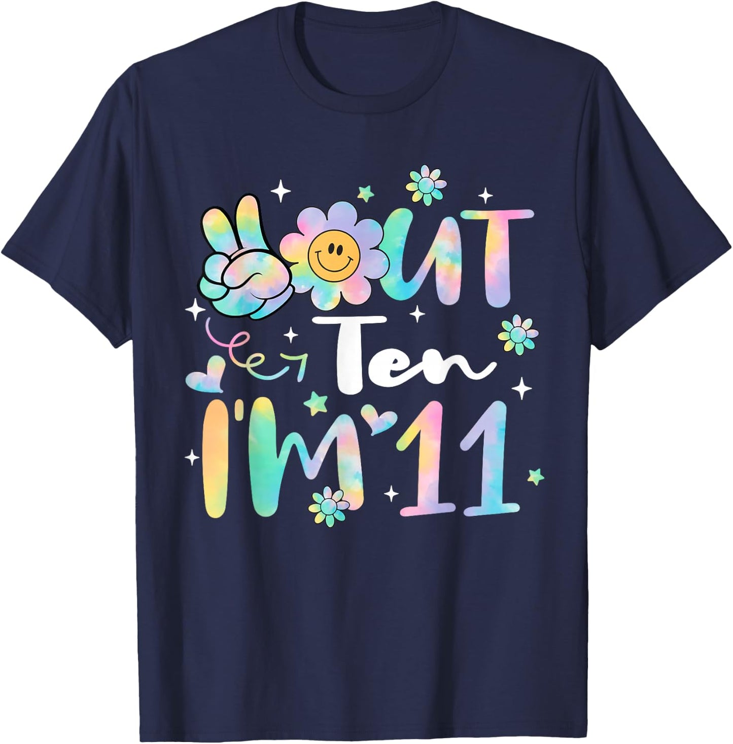 Groovy Peace Out Ten I'm 11 Years Old 11th Birthday Tie Dye T-Shirt - T-Shirt | Navy