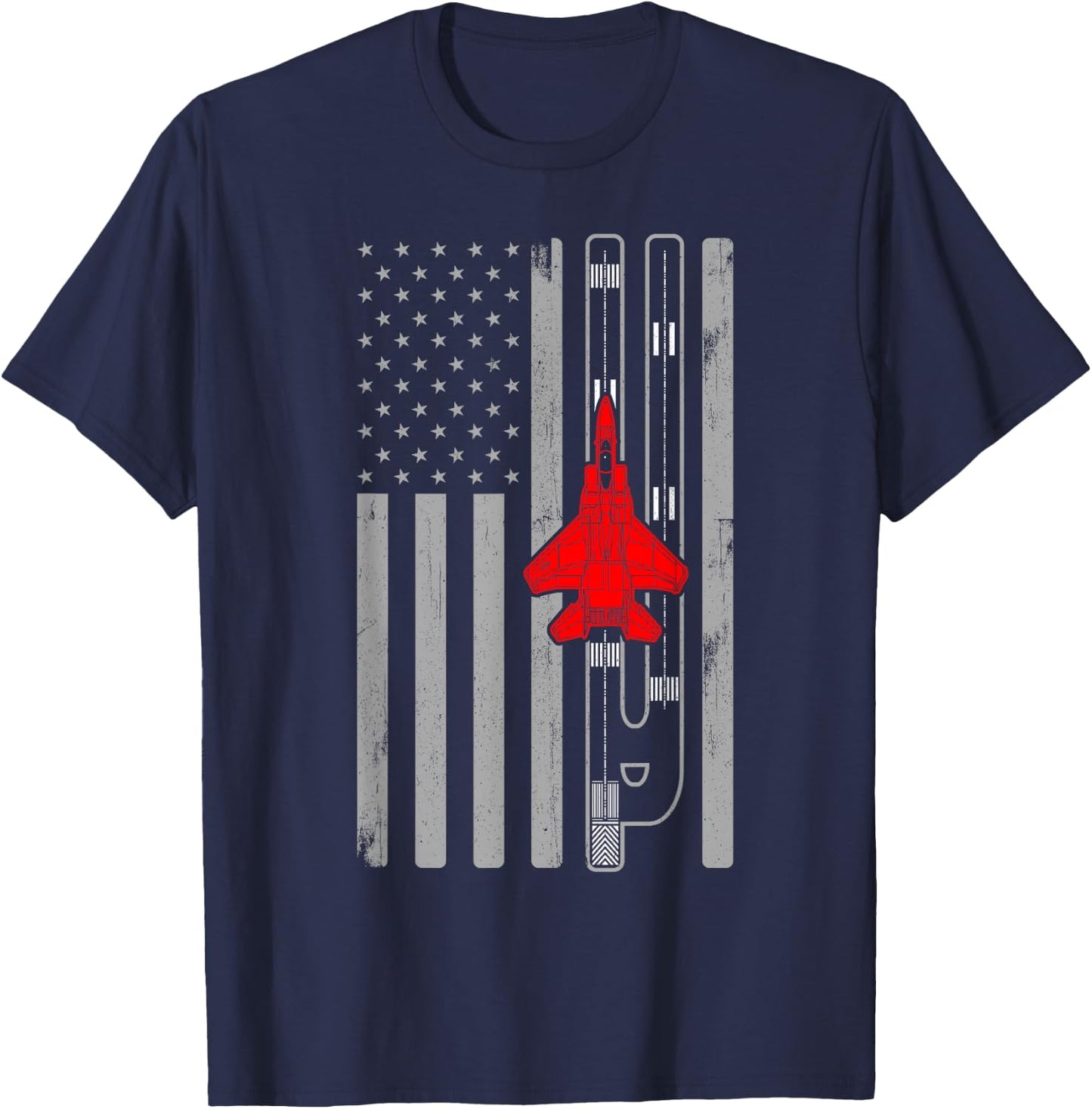 F-15 Eagle Fighter Jet Plane American Flag F15 T-Shirt - T-Shirt | Navy