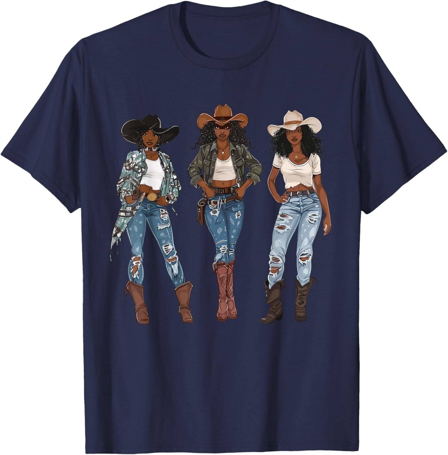 Black African American Cowgirl Western Country Texas Rodeo T-Shirt - T-Shirt | Navy