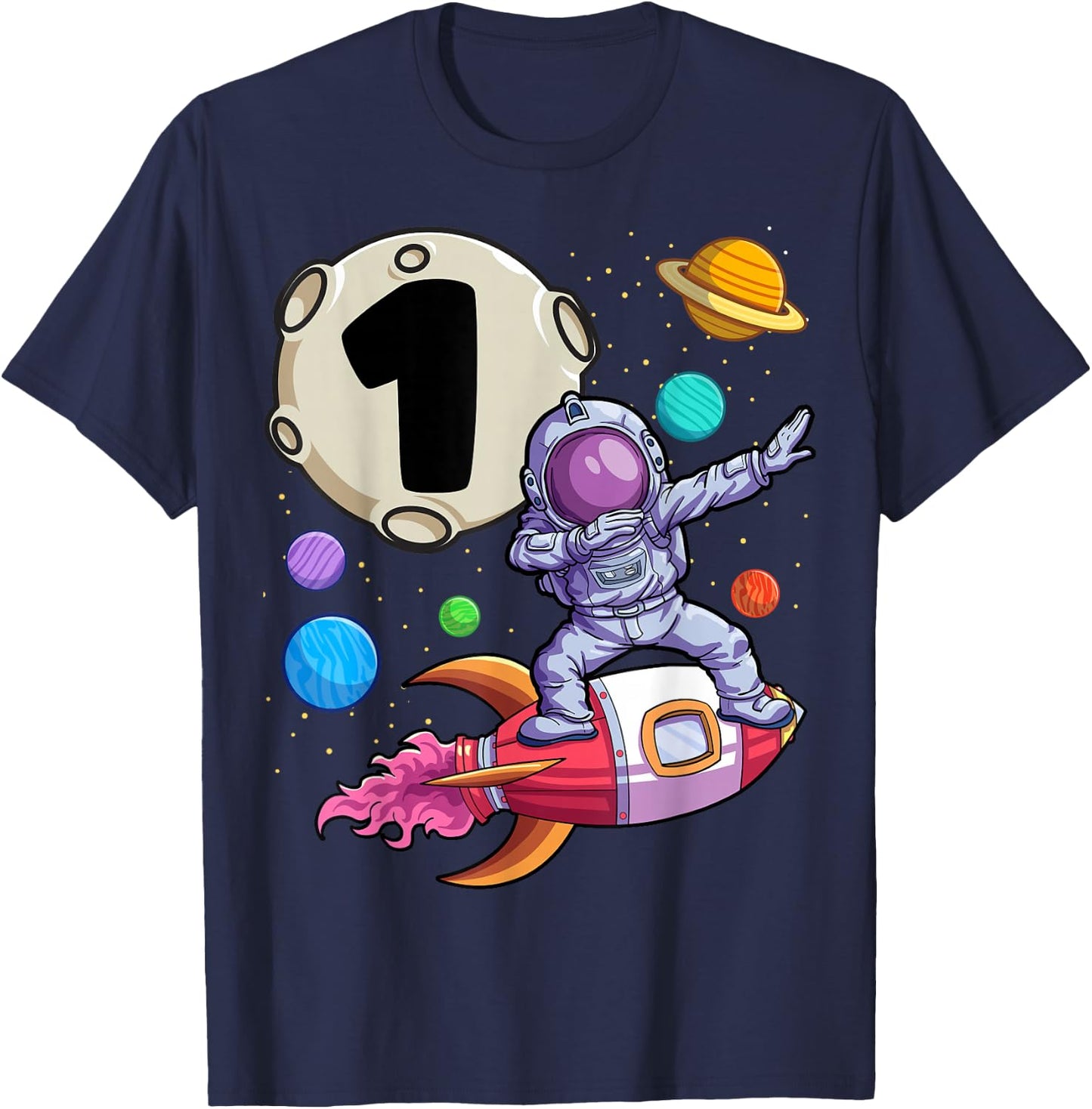 Dabbing Astronaut 1 Yr Old Birthday Boy Space 1st Birthday T-Shirt - T-Shirt | Navy