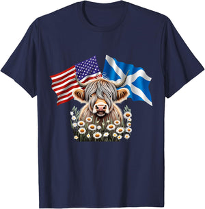American with Scottish Roots Scotland American Highland Cow T-Shirt - T-Shirt | Navy
