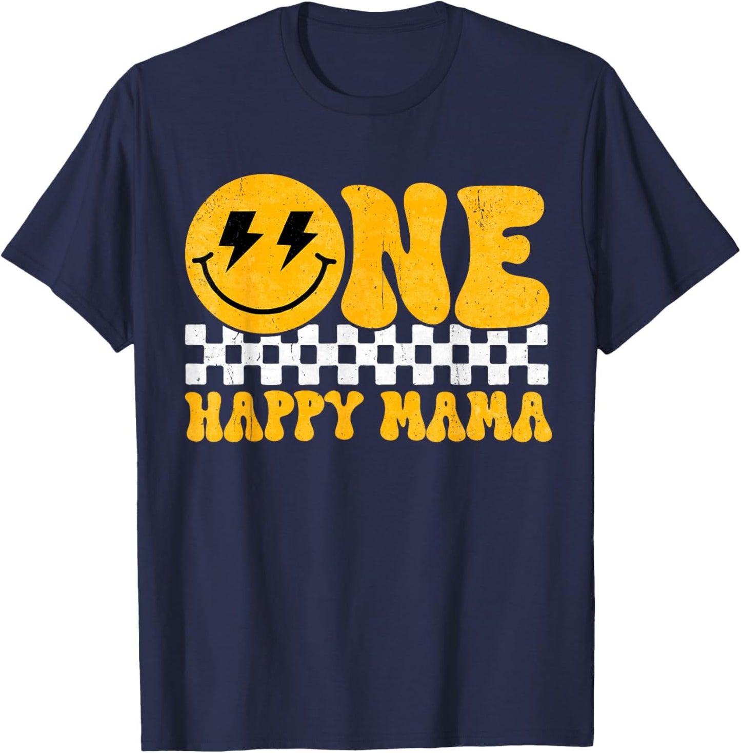 One Mama, Happy 1st Birthday, Groovy Smile, 1 Year Old Women T-Shirt - T-Shirt | Navy