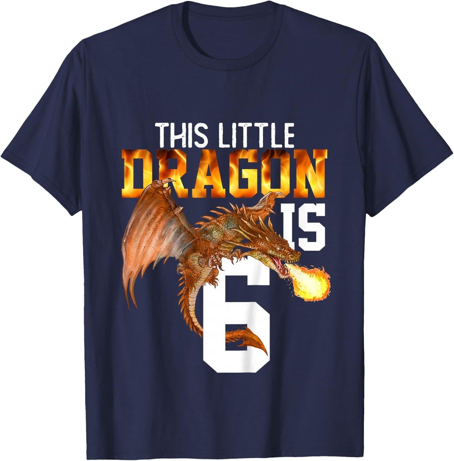 Turning 6 Year Old Birthday Gift Boy Dragon 6th Bday Girl T-Shirt - T-Shirt | Navy