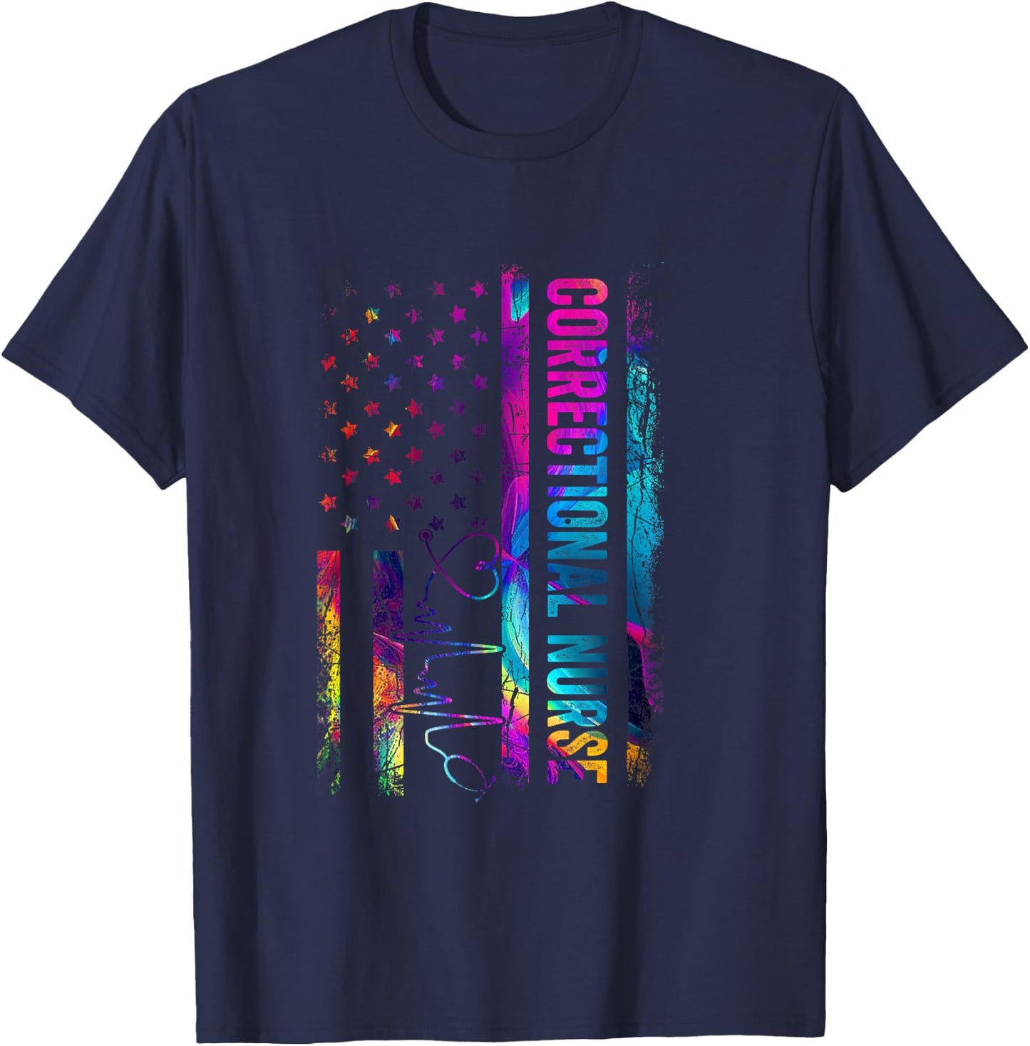 Correctional Nurse Tie Dye American Flag Patriotic Nurse Day T-Shirt - T-Shirt | Navy