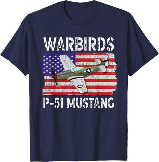 WW2 Warbird P51 Mustang American Airplane Boys Girls Kids T-Shirt - T-Shirt | Navy