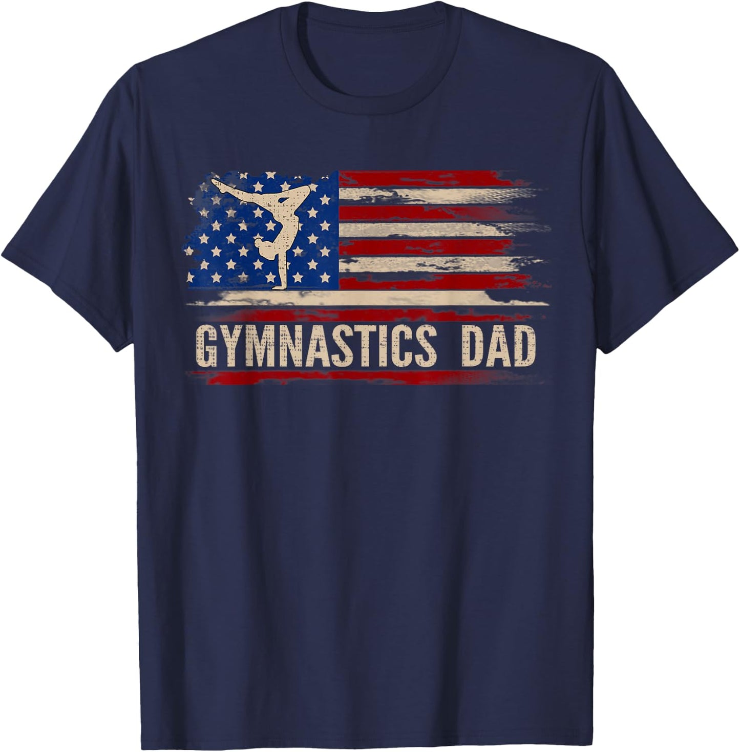 Vintage Gymnastics Dad American USA Flag Sports Gift T-Shirt - T-Shirt | Navy