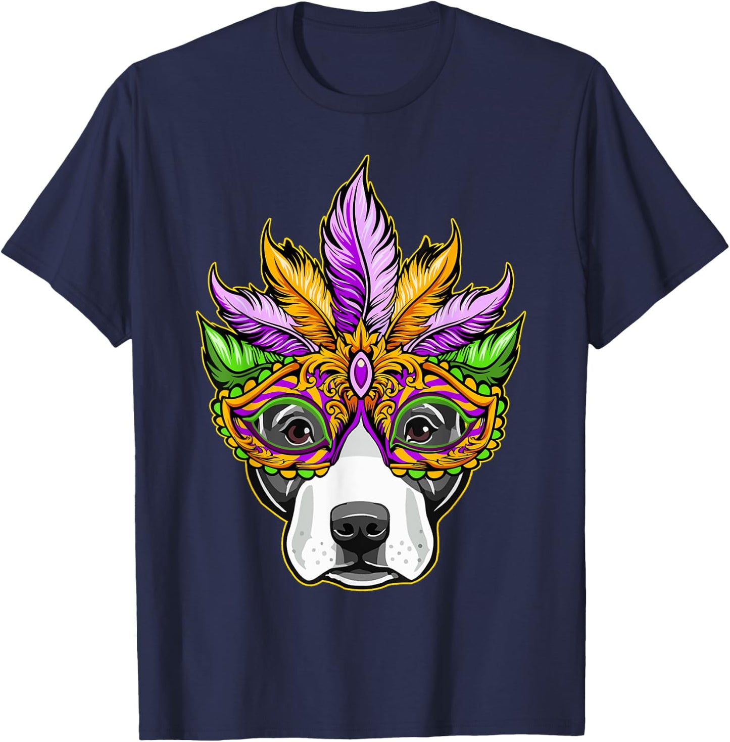 Mardi Gras Dog Mask Pitbull Funny Party Carnival Gift Women Kids T-Shirt - T-Shirt | Navy