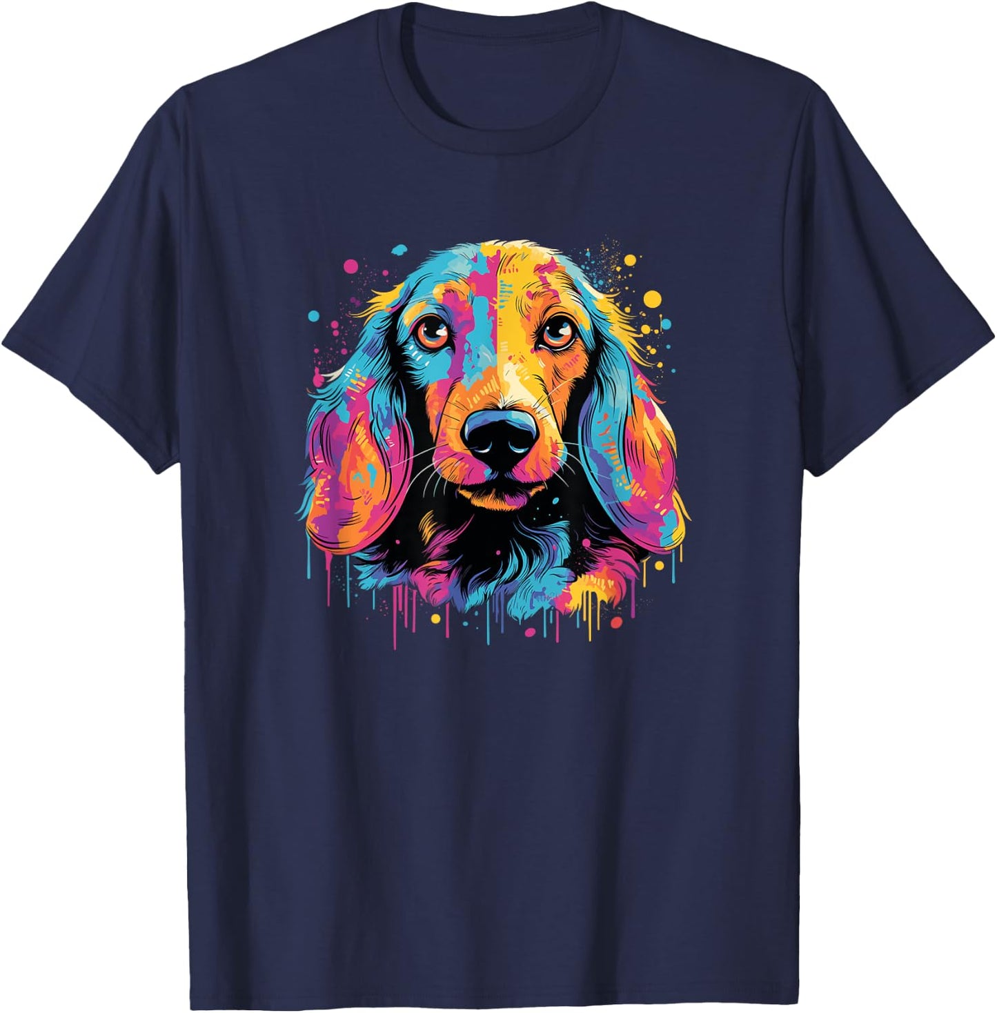 Arthog Dachshund Dog Art Design - Black, Small, Short Sleeve, Classic Fit, Pull On, Machine Wash T-Shirt - T-Shirt | Navy